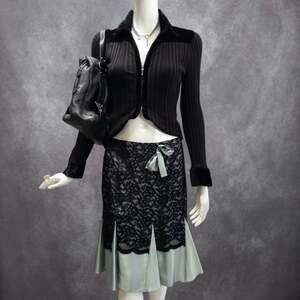 Whimsigoth Y2K lace and silk skirt, sage green and black, size 6